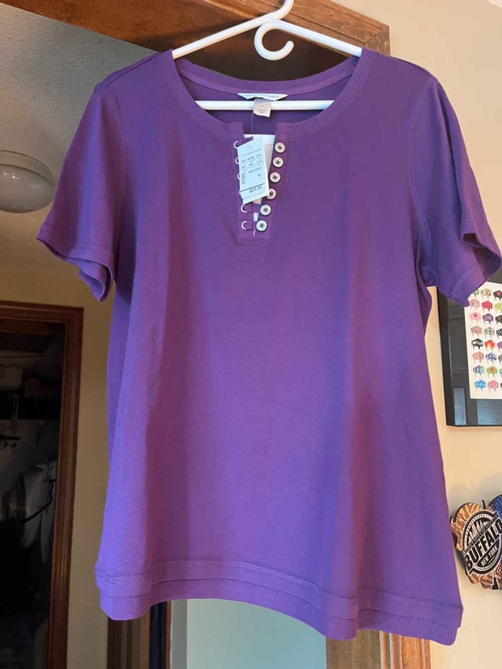 Christopher & Banks Purple Short-Sleeve Henley Tee